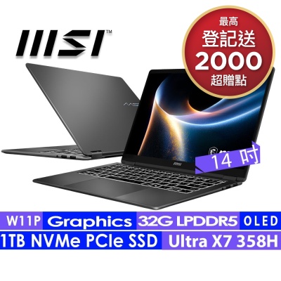 MSI微星 Prestige 14 Flip AI+ D3MTG-033TW 14吋 AI筆電(Ultra X7 358H/32G/1TB SSD/Win11P)