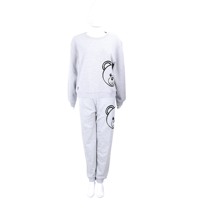 MOSCHINO 泰迪熊刺繡 灰色棉質運動衫套裝(上衣+長褲)