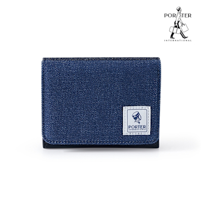 PORTER INTERNATIONAL - 牛仔拼接PATCH WORK三折零錢短夾 - 藍