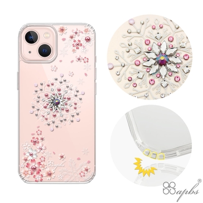 apbs iPhone 13 6.1吋水晶彩鑽防震雙料手機殼-櫻飛雪