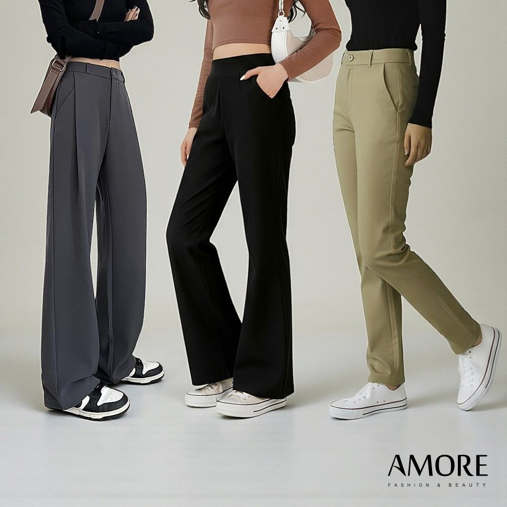 【Amore】通勤百搭多款長褲12款MXXL 直筒褲 喇叭褲 西裝褲女 直筒寬褲 (剪裁西裝褲-黑色)