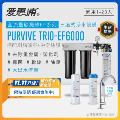 EVERPURE愛惠浦 櫥下型 PURVIVE Trio-EF6000大流量不鏽鋼龍頭三道式生飲淨水器(前置樹脂+中空絲膜)