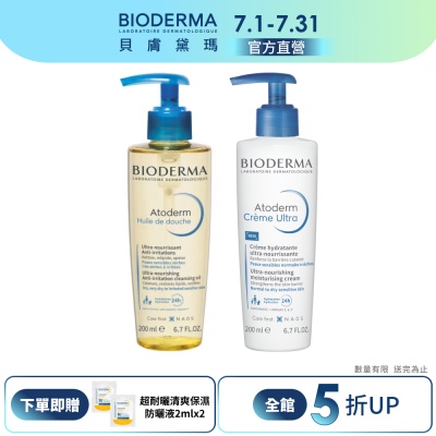 【BIODERMA 貝膚黛瑪官方直營】溫和親膚洗潤組(舒益輕沐浴油200ml+B3輕乳霜200ml)