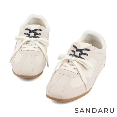 山打努SANDARU-休閒鞋 百搭雙色鞋帶設計休閒阿甘鞋-米白