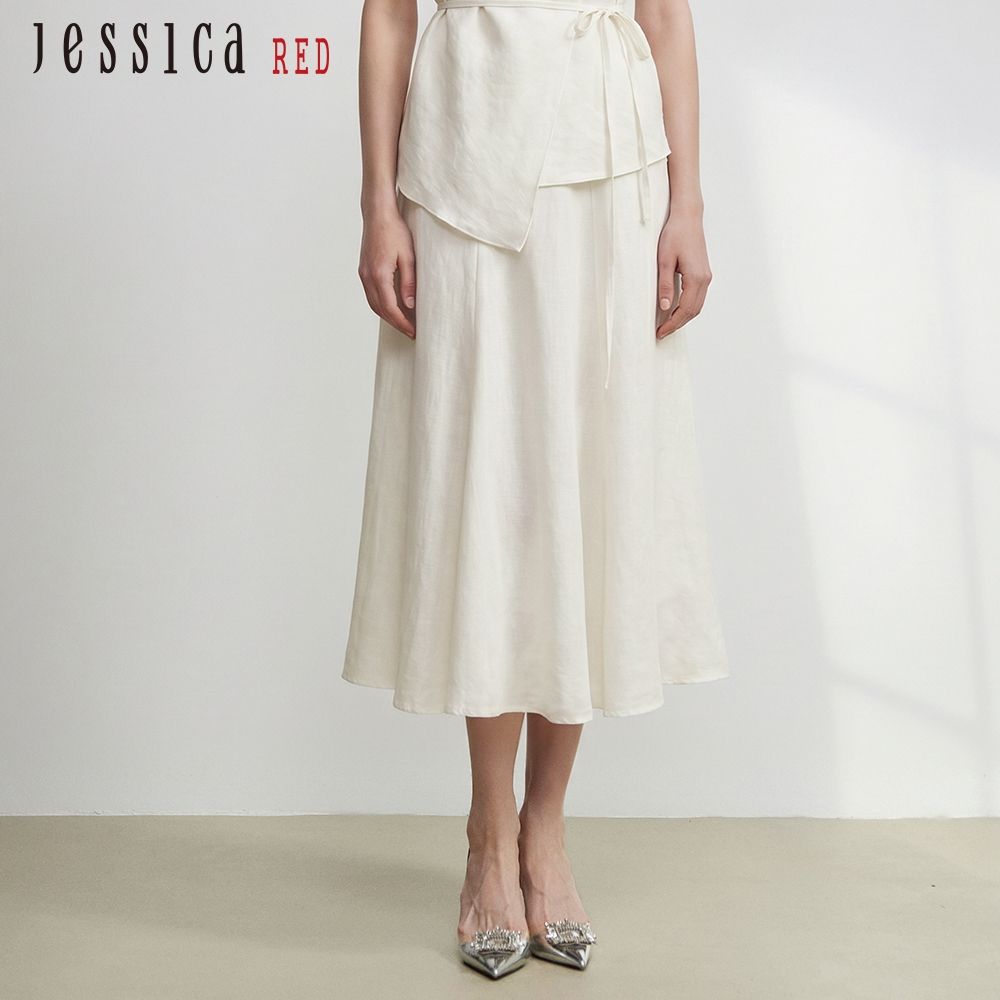 JESSICA RED - 寬鬆百搭天絲亞麻鬆緊腰長裙R63103（白）