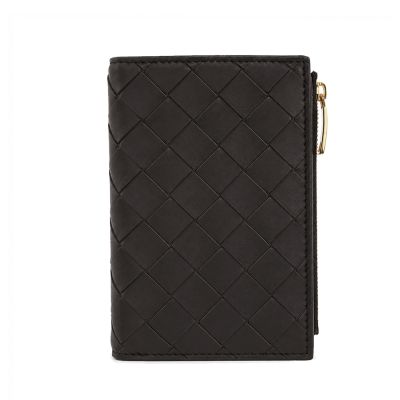 BOTTEGA VENETA Bi-Fold 經典編織羊皮對開中夾(咖啡)