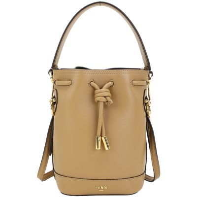 FENDI 芬迪 Mon Tresor 小牛皮繩結束口手提 斜背水桶包(迷你款/米色)