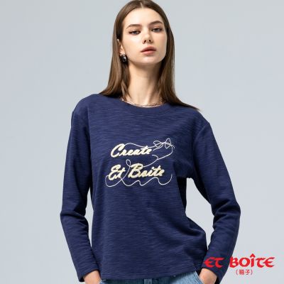 ET BOîTE 箱子 BLUE WAY – 竹節棉字母牙刷繡長TEE(丈青)