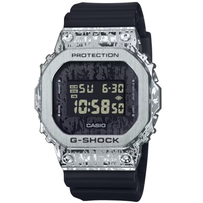 CASIO卡西歐 G-SHOCK 油漬搖滾 頹廢風格潮流 多功能電子腕錶 黑 GM-5600GC-1 43.2mm
