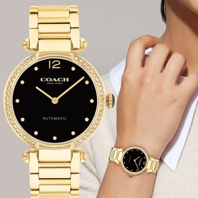 COACH CARY 晶鑽時尚機械錶 女錶 手錶 寵愛媽媽 送禮推薦-黑x金/34mm CO14504579