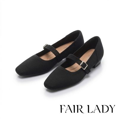 FAIR LADY 芯太軟 小香方頭彈力針織平底鞋 黑 (553158)