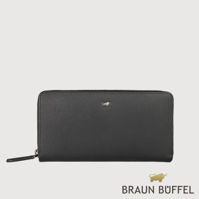 【BRAUN BUFFEL 德國小金牛】台灣總代理 默瑟-II 12卡拉鍊長夾 (網路限定)-黑色/BF384-602-BK