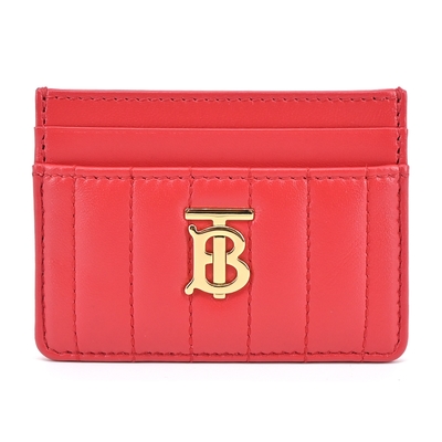 BURBERRY 巴寶莉 Lola TB金字LOGO格紋絎縫羔羊卡片夾(紅色)