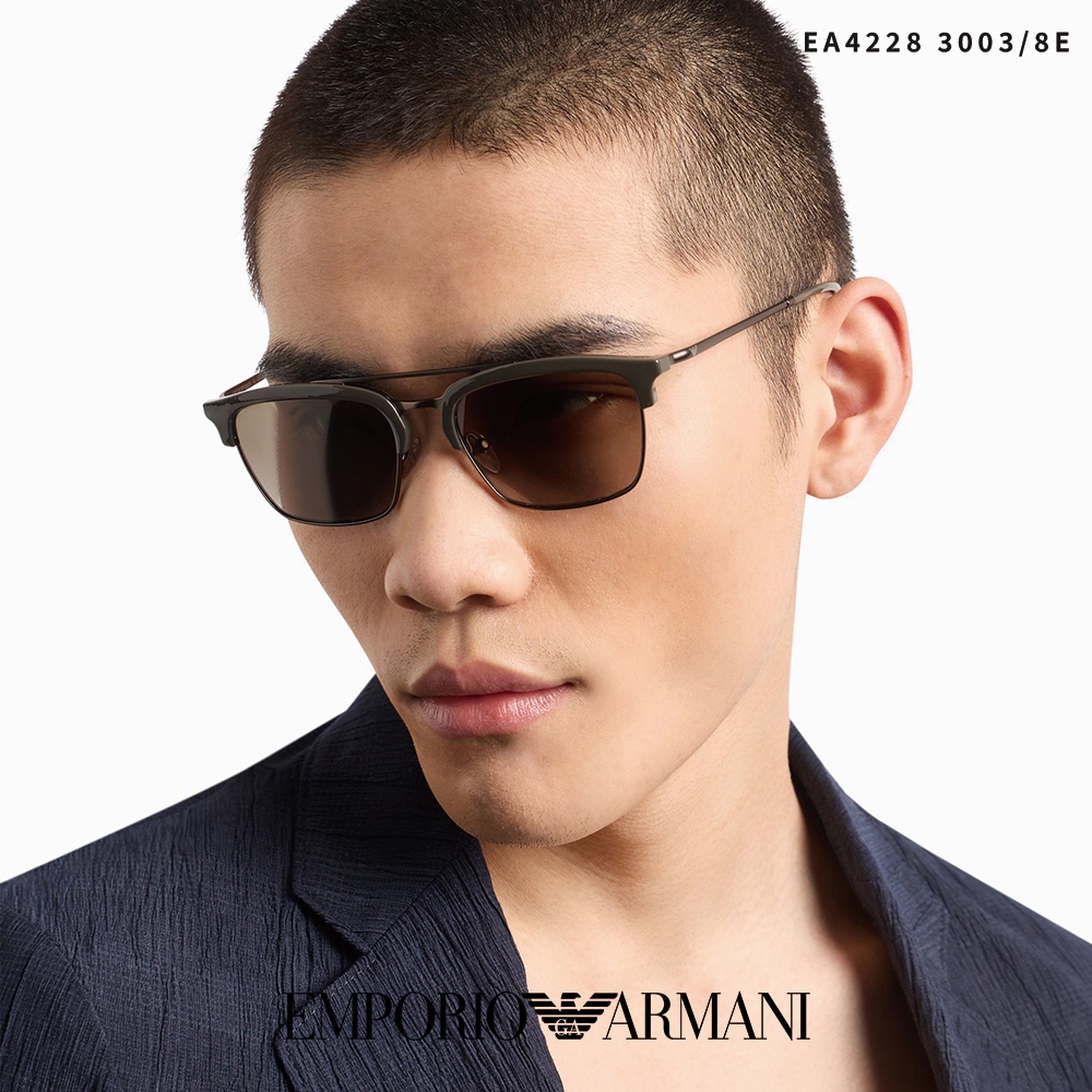 EMPORIO ARMANI 雙槓眉框太陽眼鏡/深灰棕槍色棕漸層鏡片#EA4228