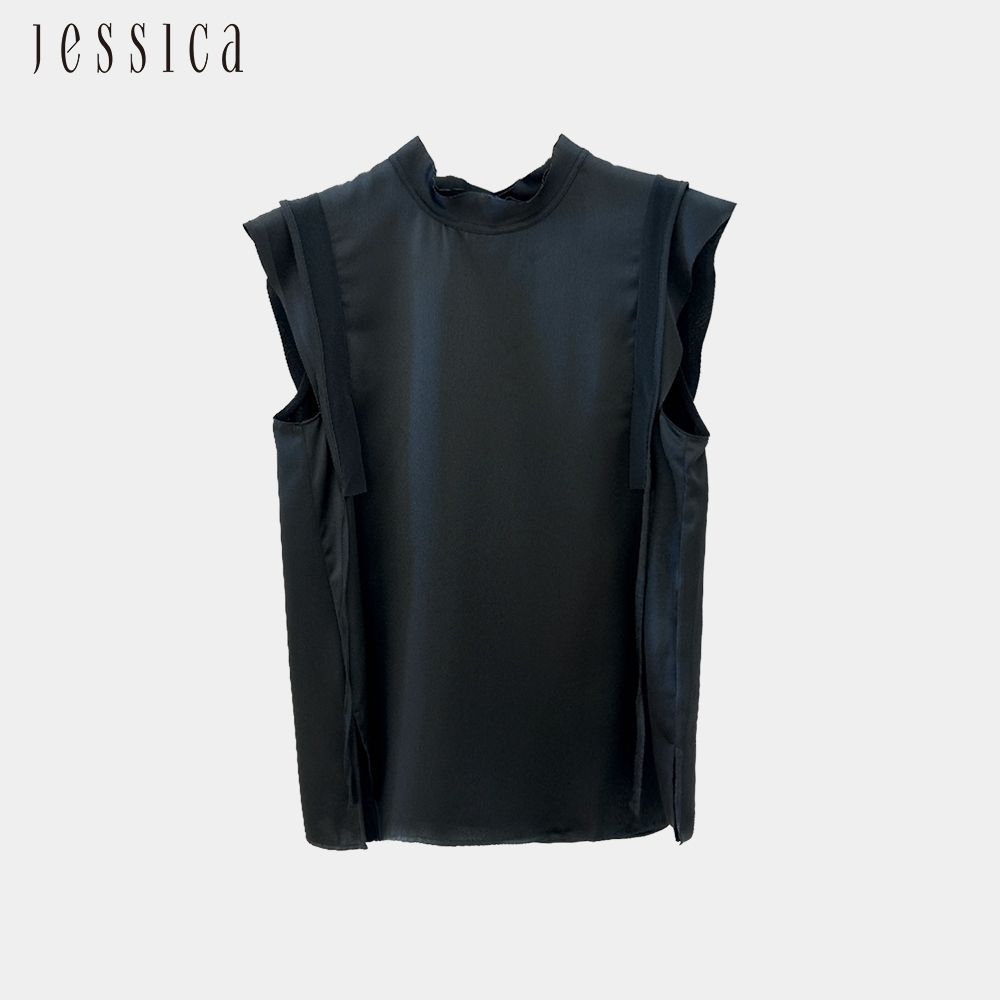 JESSICA - 百搭簡約層次荷葉邊無袖上衣 （黑）J63307