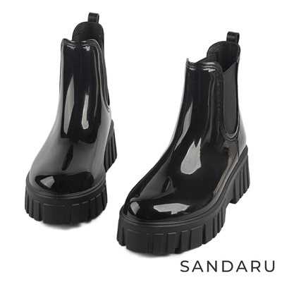 山打努SANDARU-雨靴 防水鋸齒造型厚底切爾西靴-黑