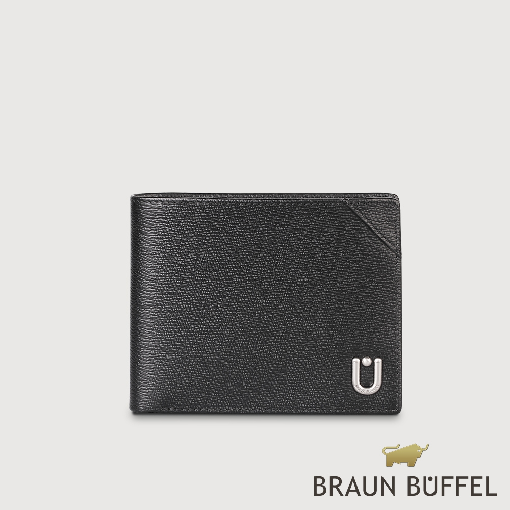 【BRAUN BUFFEL 德國小金牛】台灣總代理 斯萊特 8卡中間翻零錢袋短夾-黑色/BF552-318-BK | 中短夾 | Yahoo購物中心