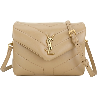 YSL Saint Laurent LOULOU Y字絎縫牛皮可拆背帶手拿/斜揹包(自然棕)