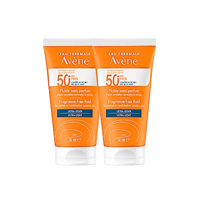 【Avene雅漾官方直營】超能輕感防曬液(無香)SPF50+50ml二入組(海洋友善)