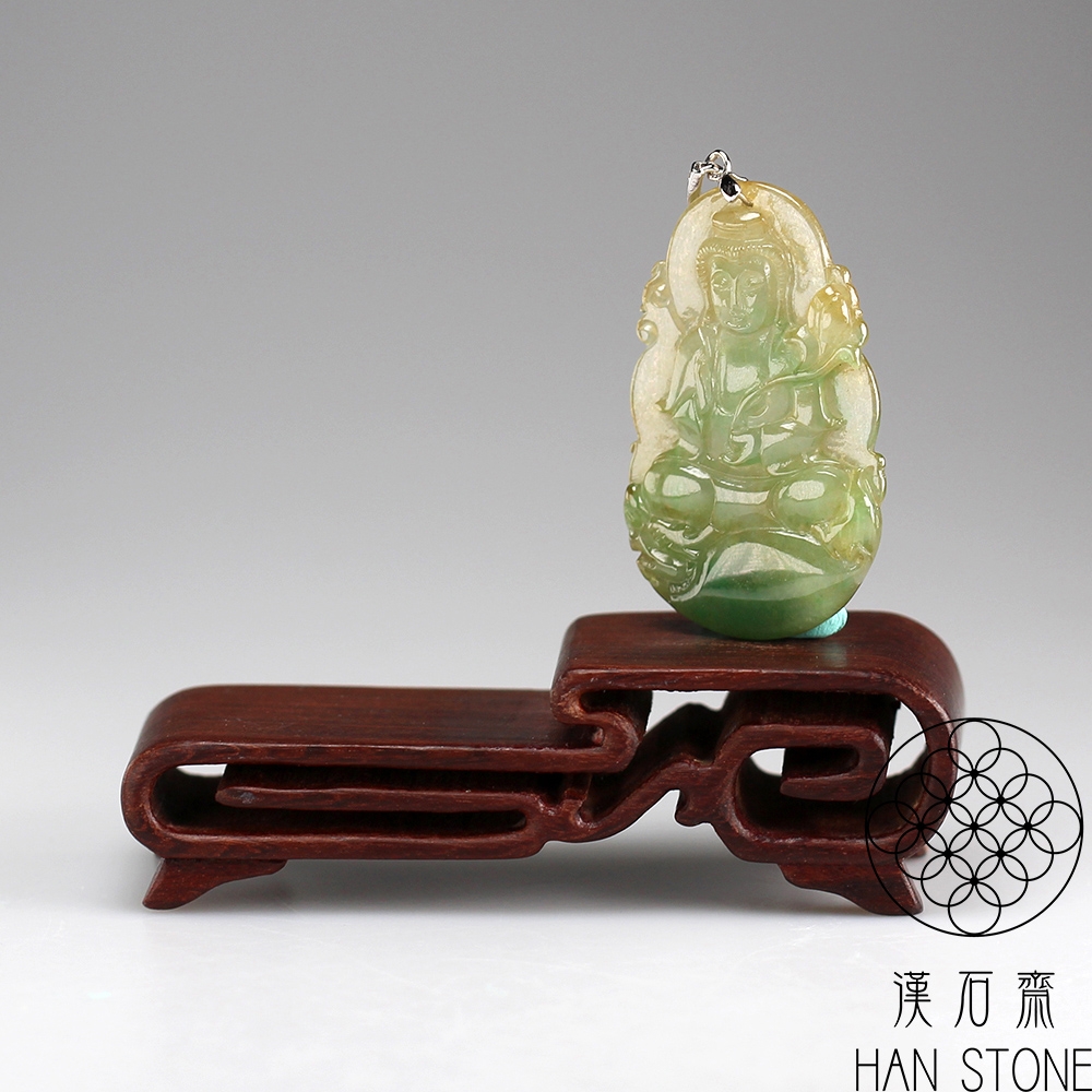 玉石　玉串　念珠　天然石　縁起物 漢石齋】天然A貨冰種皇家綠翡翠觀音玉佩吊墜(28*44*4mm) | 漢石
