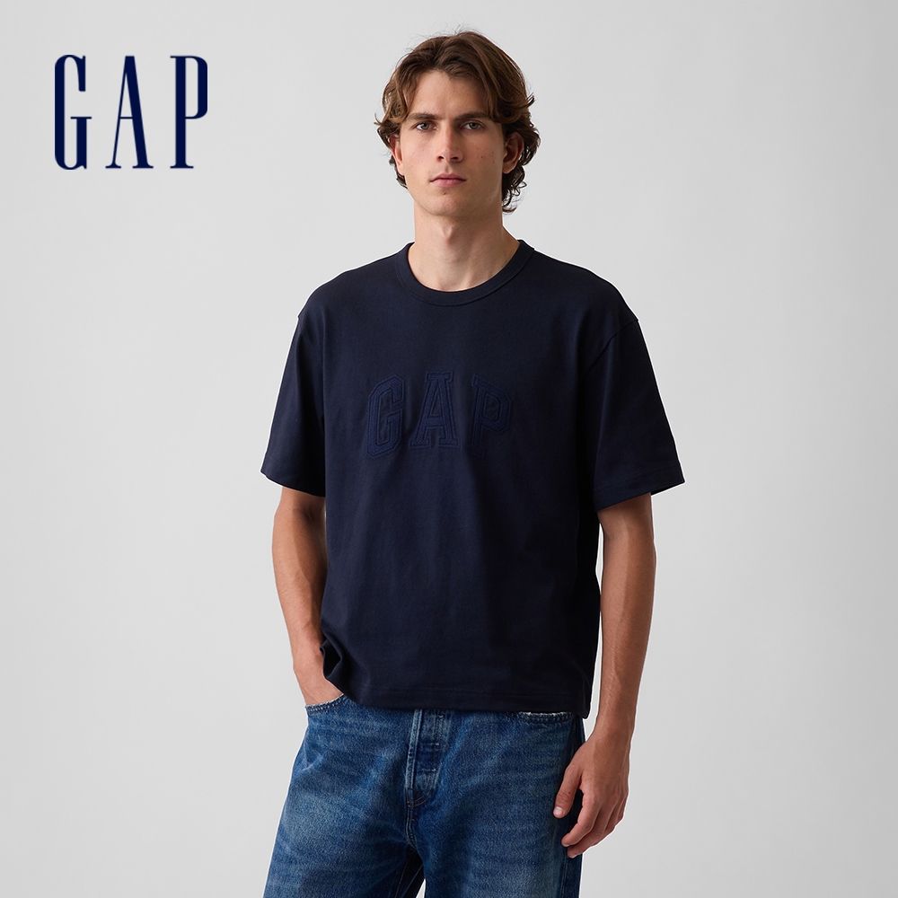 【GAP】重磅寬鬆Gap Logo短版T恤-海軍藍(911578) (海軍藍)