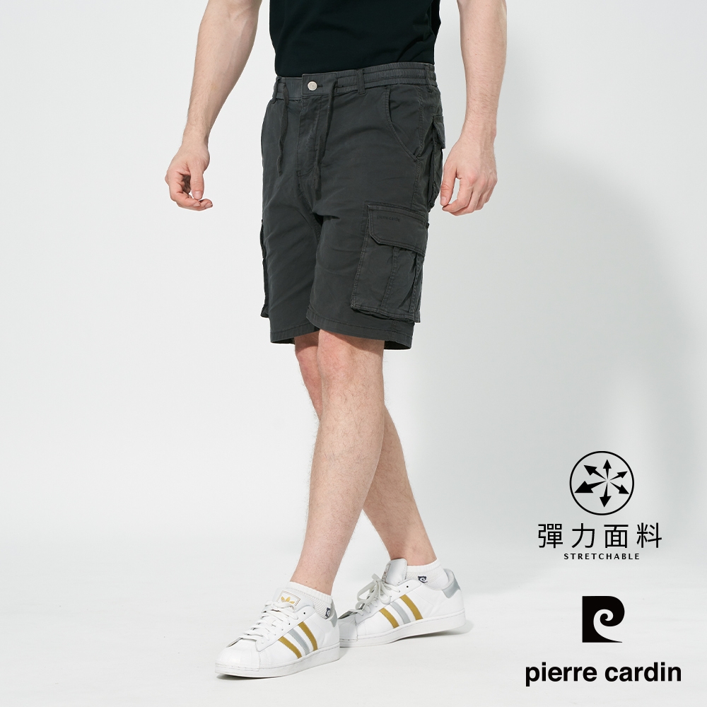 pierre cardin 皮爾卡登 男款 棉質工裝硬挺多口袋素色/迷彩休閒短褲(多色任選) (深灰色系)