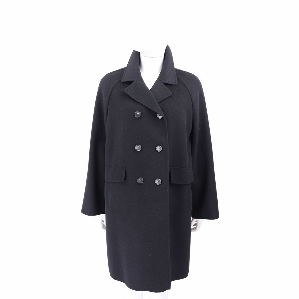 Max Mara-WEEKEND ZOLFO 黑色雙排扣 羊毛駱駝絨 拼接絎縫大衣 外套