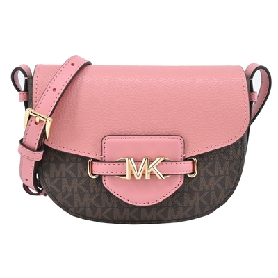 MICHAEL KORS REED荔枝紋滿版磁吸撞色馬鞍斜揹包-小/柚粉