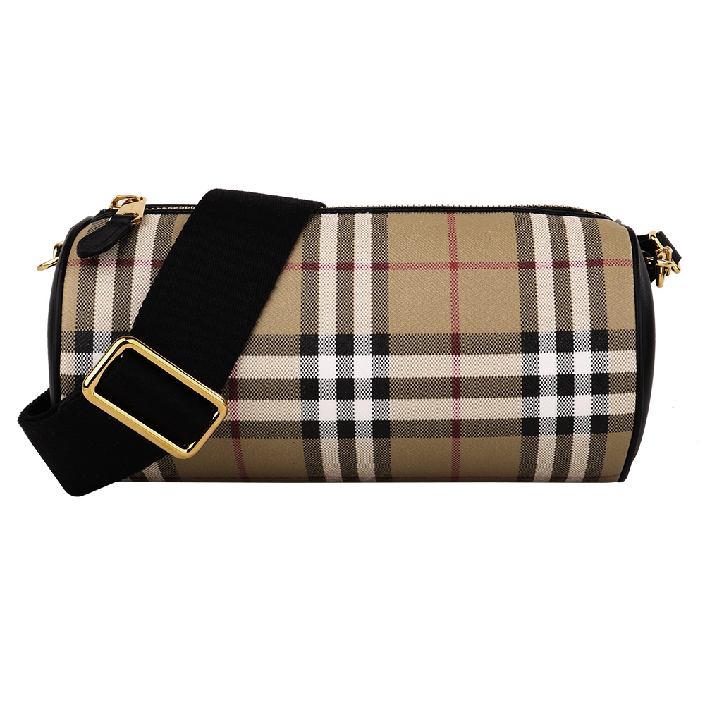 BURBERRY 巴寶莉   - Vintage Check 防刮PVC 圓桶型斜背包(卡其)小