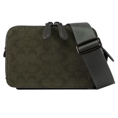 COACH CHARTER SIGNATURE緹花雙層拉鍊斜背包(軍綠)