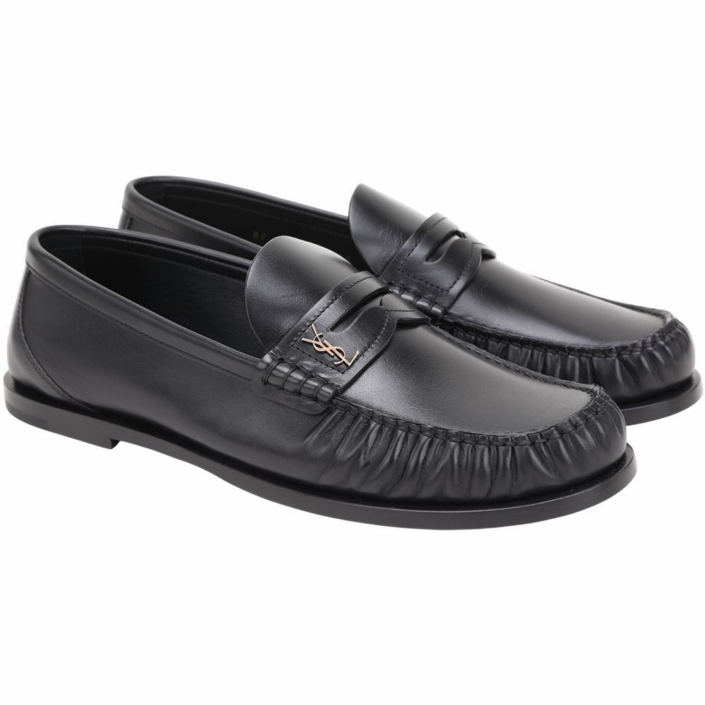 YSL Saint Laurent  / miu miu 熱銷抓皺感皮革樂福鞋-多款可選 (YSL便士樂福鞋-黑色)