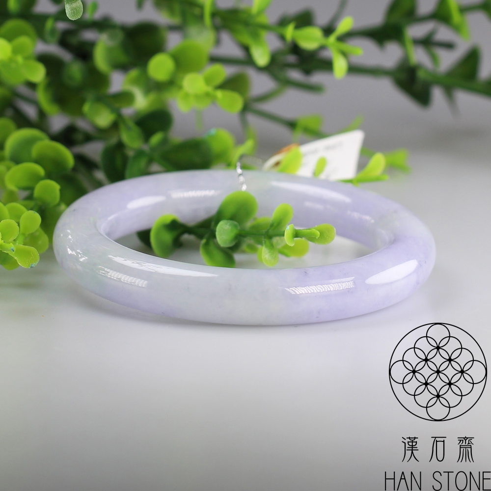 漢石齋】天然翡翠A貨圓條手鐲玉鐲冰糯種春帶彩(手圍17.9/版寬10.7mm