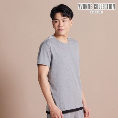 YVONNE 以旺傢飾 男裝 | 純棉素面假兩件短袖上衣-岩石灰