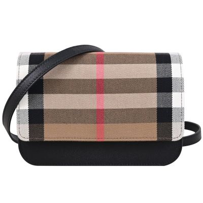 BURBERRY MADISON 格紋印花帆布拼接迷你斜背包(黑邊)