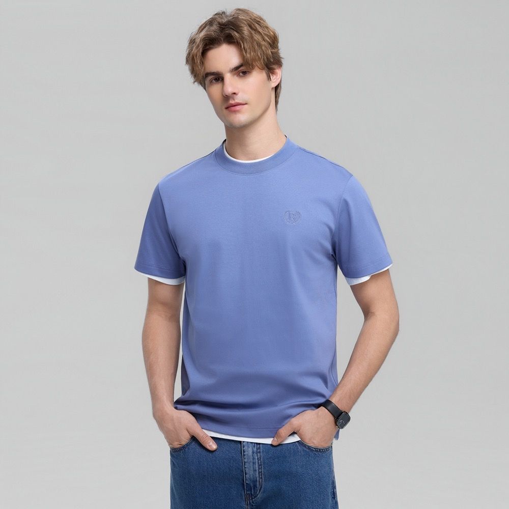 GIORDANO 男裝細緻抗皺修身素色短袖T恤 Liquid Touch系列【多色任選】 (61 颶風藍)