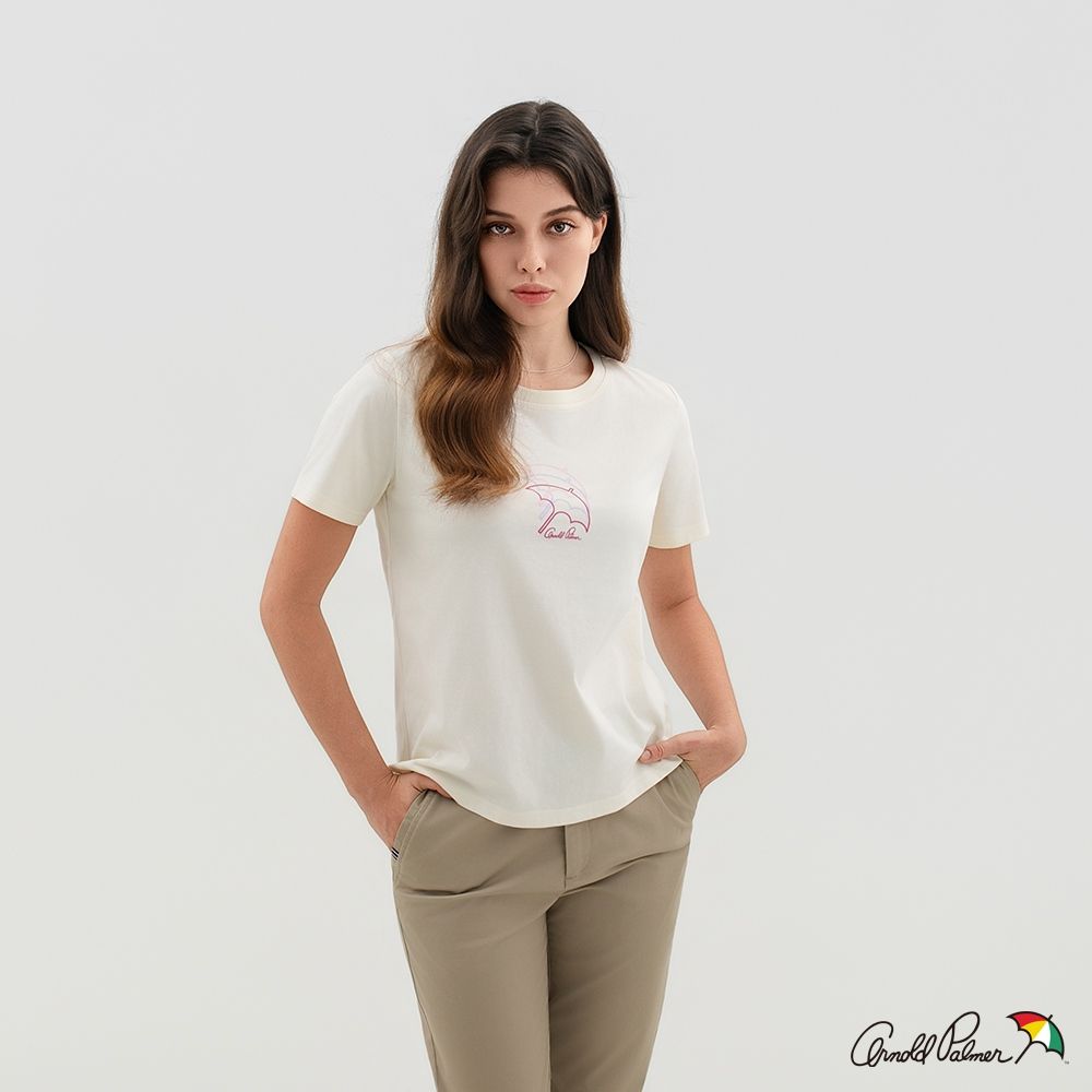 Arnold Palmer 女裝-漸層傘LOGO印花圓領短袖T-Shirt-白色