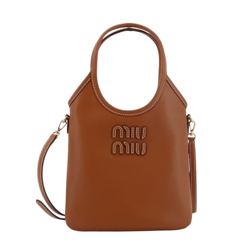 MIU MIU Ivy 迷你 小牛皮 手袋 托特包 肩背包 干邑色 5BA281