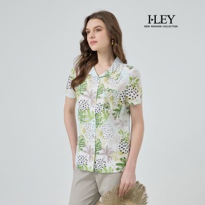 ILEY伊蕾 清新樹葉印花純棉襯衫(綠；M-2L)