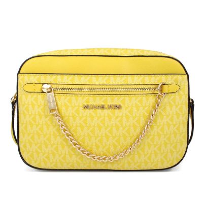 MICHAEL KORS Jet Set Item 金字Logo防刮滿版MK金鏈妝點斜背方包(雛菊黃)