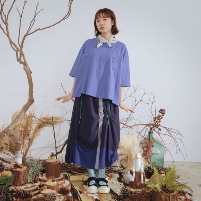 【MOSS CLUB】大格紋圓圈抓皺磨毛裙 藍 綠