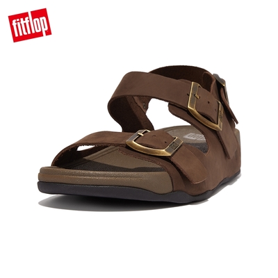 【FitFlop】GOGH MOC MENS BUCKLE LEATHER BACK-STRAP SANDALS 扣環裝飾皮革後帶涼鞋-男(巧克力棕)