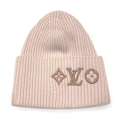 LOUIS VUITTON路易威登 【Louis Vuitton 路易威登】M79452 經典Monogram花卉圖案Headline純羊毛針織冷帽/毛帽(玫瑰米黃)