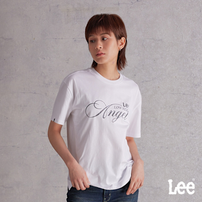 Lee 女款 男友版 ANGEL亮粉印花短袖圓領TEE 白色
