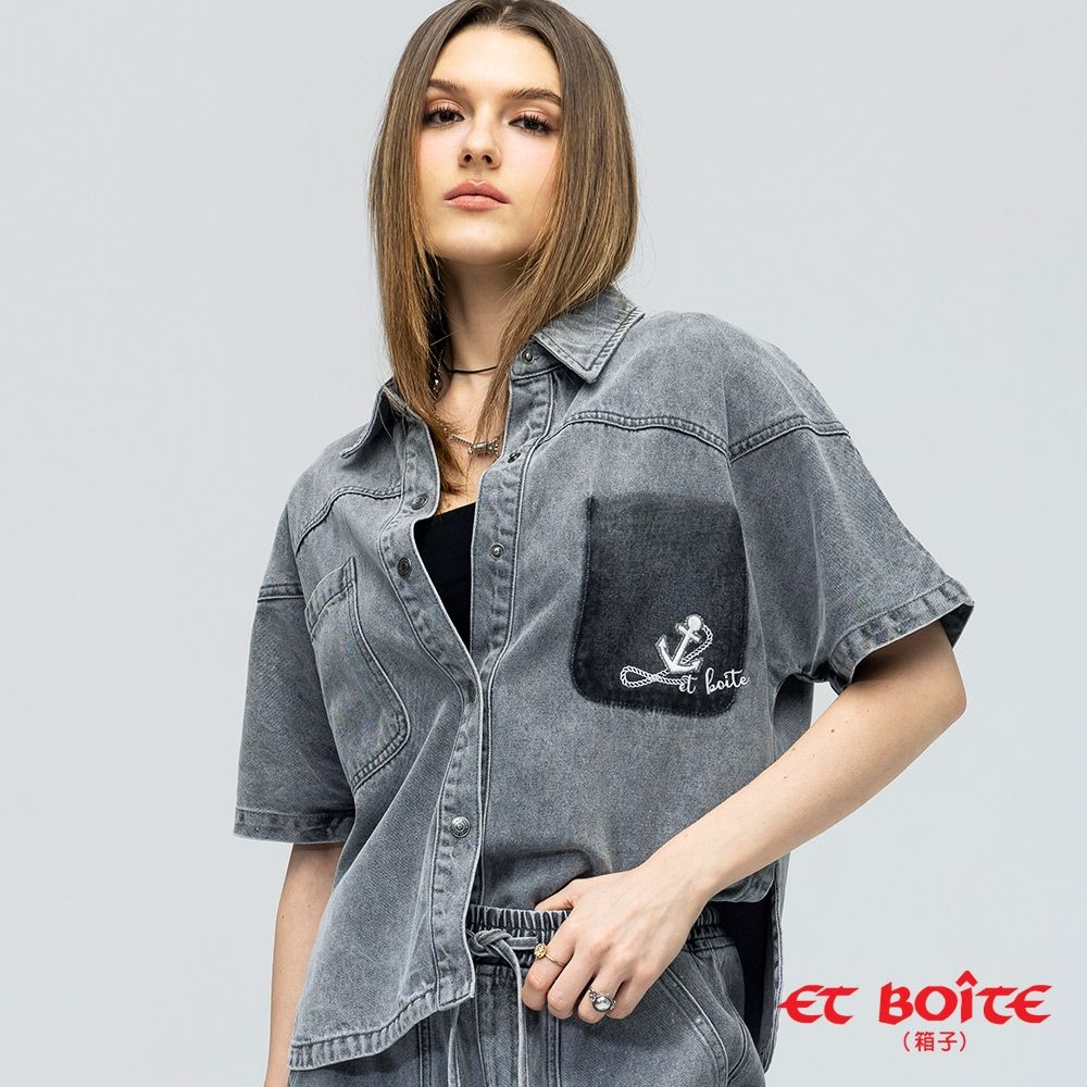 BLUE WAY ET BOiTE 箱子 – 解構洗水灰牛仔丹寧短袖襯衫