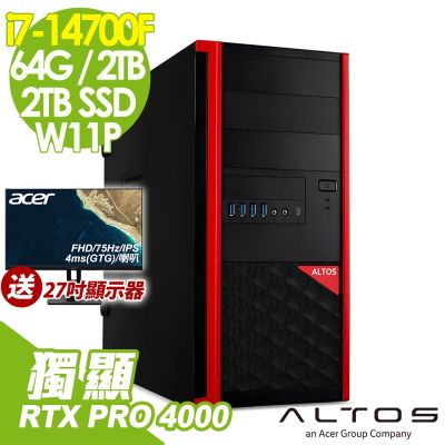Acer 宏碁 Altos P150F8 高階工作站 (i7-14700F/64G/2TB+2TB SSD/RTX PRO 4000-24G/2000W/W11P)