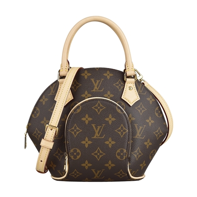 LOUIS VUITTON路易威登 LV M46196  Ellipse PM老花LOGO Monogram帆布拉鍊手提斜背貝殼包(咖啡x米)