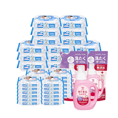 【Baan 貝恩】保養柔濕巾80抽12包+愛樂寶 寶貝無新增洗衣液組(800ml+720ml*2)