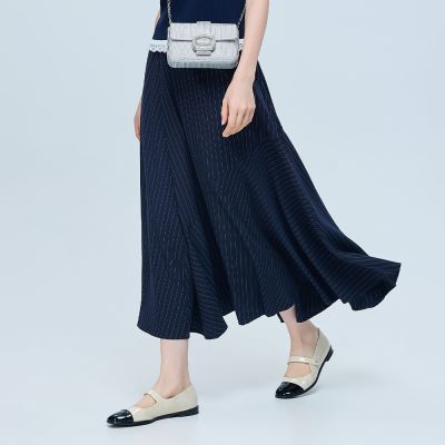 ILEY伊蕾 率性條紋長傘裙(深藍；M-XL)