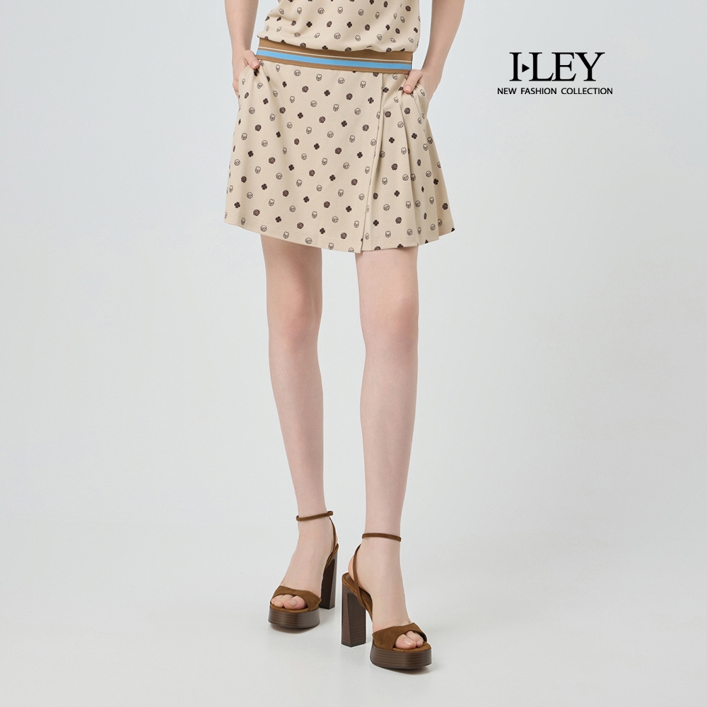 ILEY伊蕾 品牌印花活片短褲裙(卡其；M-XL)