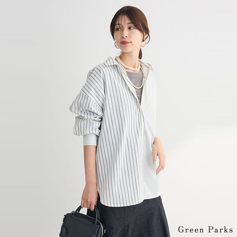 Green Parks 條紋寬版側開衩落肩襯衫
